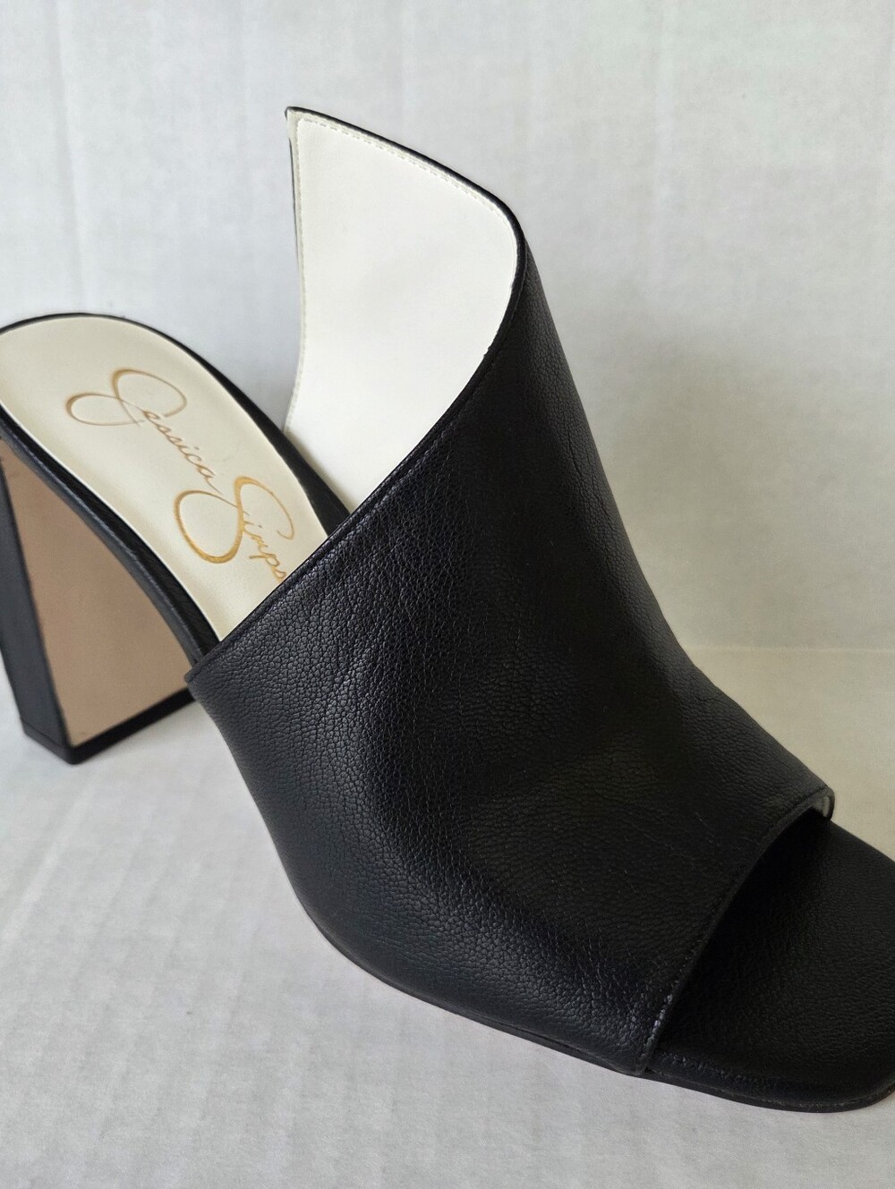 Jessica Simpson Messia Black Leather High Heel Mule Sandal Slip-on Women's 7.5M